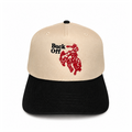 Buck Off embroidered western snapback hat natural and black brim red bucking bronco graphic twstd threads